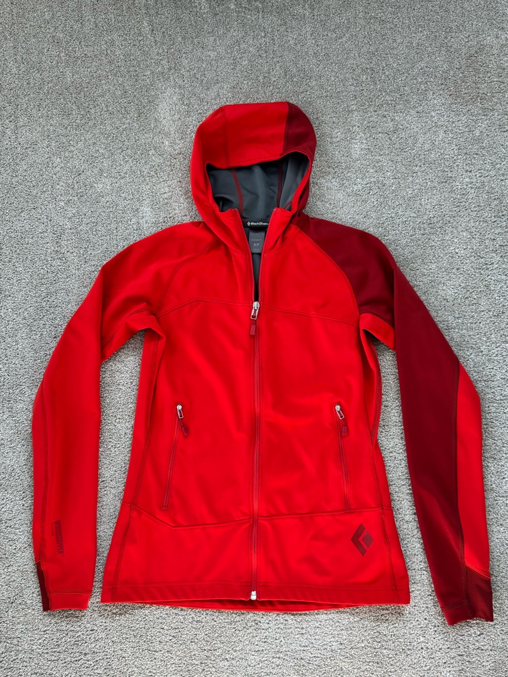 Black Diamond Women's Red Hooded Windstopper Softshell Jacket Skiing Winter